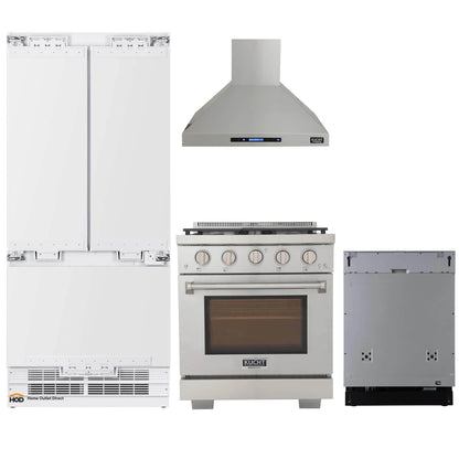 Kucht 4-Piece Appliance Package - 30-Inch Gas Range, 36-Inch Panel Ready Refrigerator, Wall Mount Hood, & Panel Ready Dishwasher