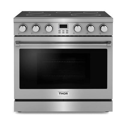 Thor Kitchen 4-Piece Appliance Package - 36-Inch Electric Range, Refrigerator, Dishwasher, and Microwave in Stainless Steel