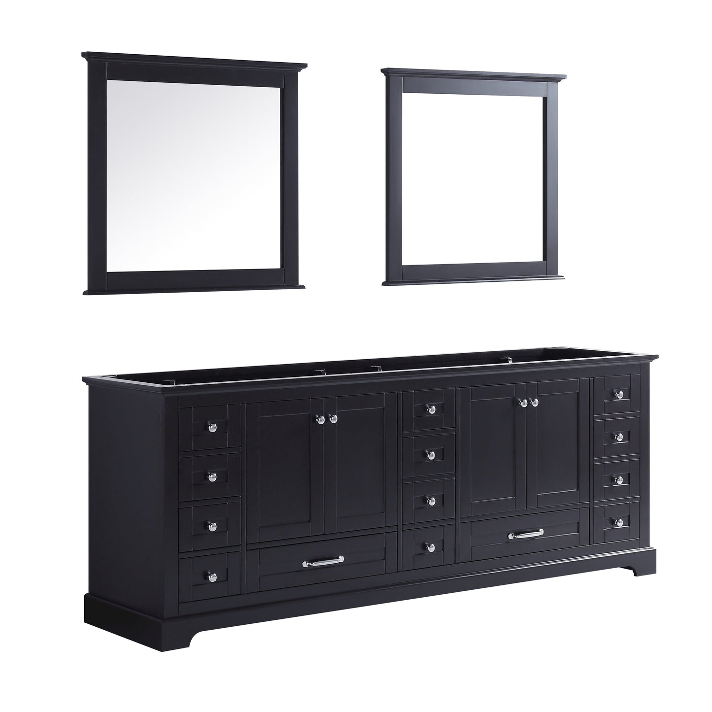 Lexora Dukes 84" Espresso Double Vanity, no Top and 34" Mirrors LD342284DG00M34