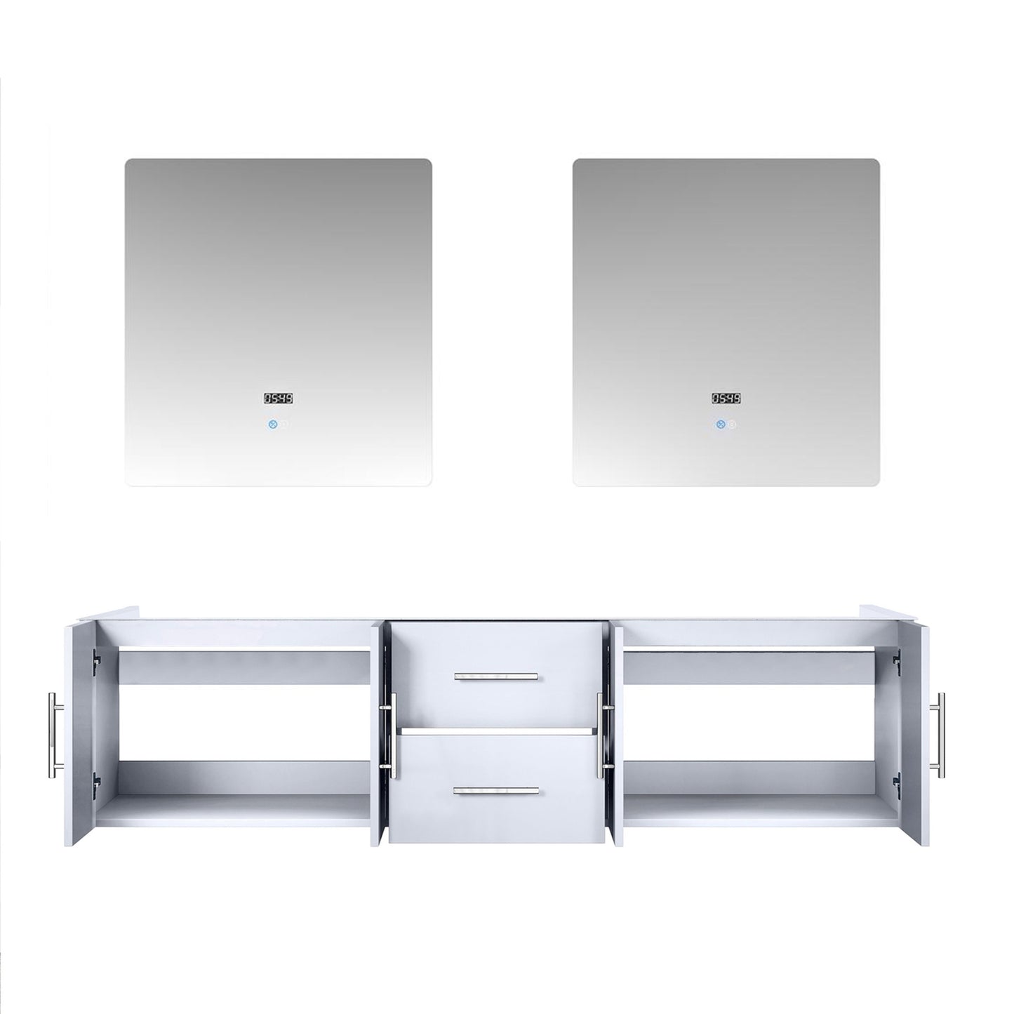 Lexora Geneva 72" Glossy White Double Vanity, no Top and 30" LED Mirrors LG192272DM00LM30