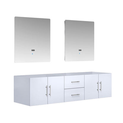 Lexora Geneva 72" Glossy White Double Vanity, no Top and 30" LED Mirrors LG192272DM00LM30