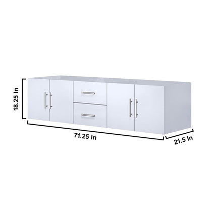 Lexora Geneva 72" Glossy White Double Vanity, no Top and 30" LED Mirrors LG192272DM00LM30