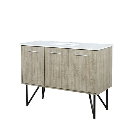 Lexora Lancy 48" Rustic Acacia Bathroom Vanity, White Quartz Top, White Square Sink, and 43" Frameless Mirro LLC48SKSOSM43