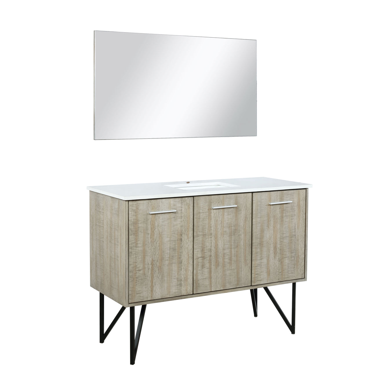 Lexora Lancy 48" Rustic Acacia Bathroom Vanity, White Quartz Top, White Square Sink, and 43" Frameless Mirro LLC48SKSOSM43