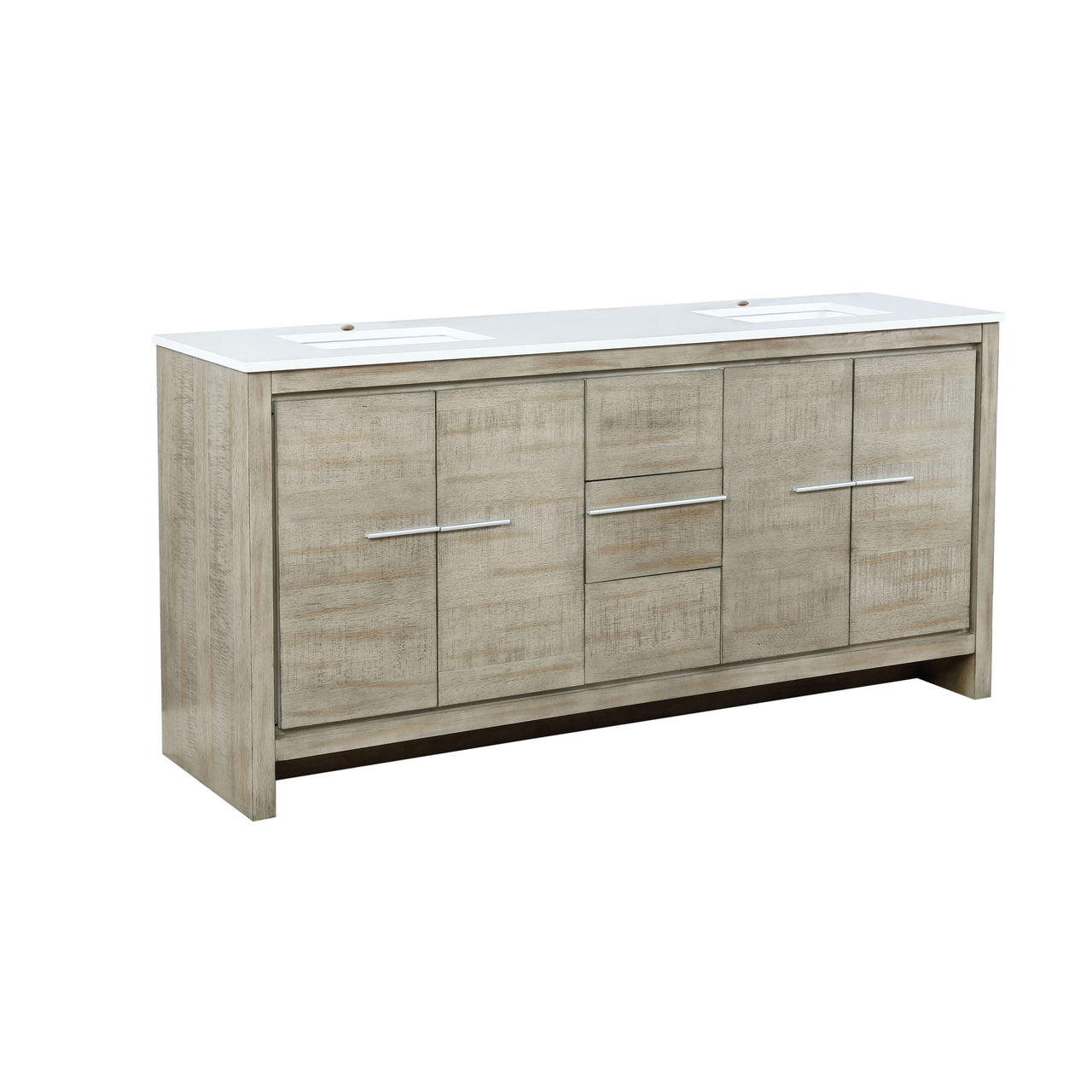 Lexora Lafarre 72" Rustic Acacia Double Bathroom Vanity, White Quartz Top, and White Square Sinks LLF72DKSOD000