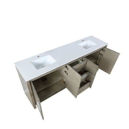 Lexora Lafarre 80" Rustic Acacia Double Bathroom Vanity, White Quartz Top, and White Square Sinks LLF80DKSOD000