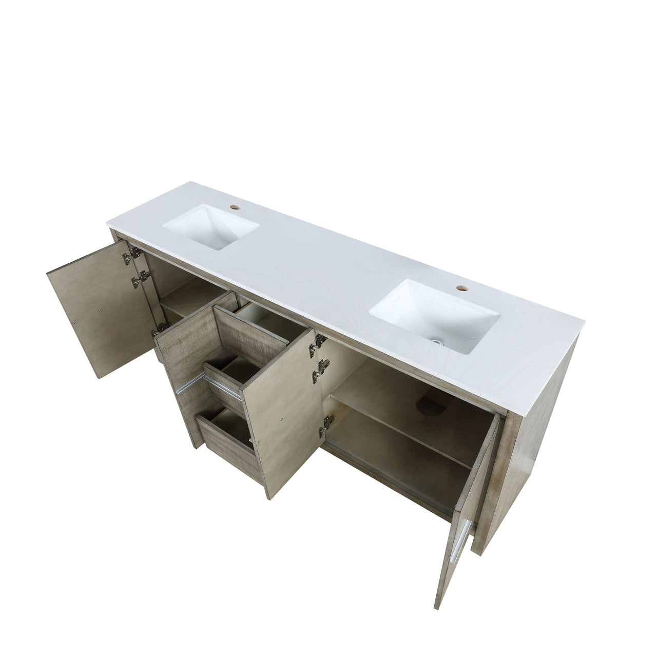 Lexora Lafarre 80" Rustic Acacia Double Bathroom Vanity, White Quartz Top, and White Square Sinks LLF80DKSOD000