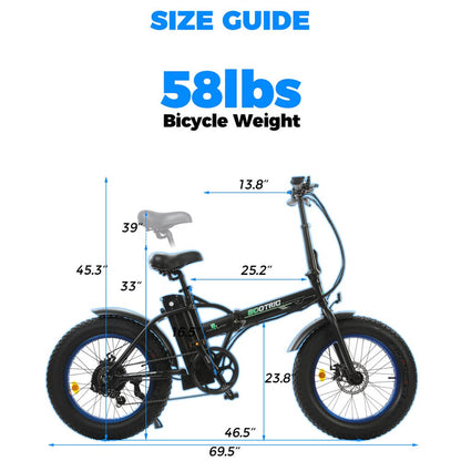 Ecotric 48V Fat Tire Portable and Folding Electric Bike with LCD display-Black and Blue - FAT20S900-MBL