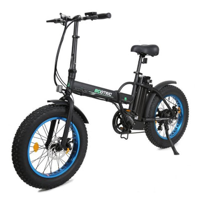 Ecotric 48V Fat Tire Portable and Folding Electric Bike with LCD display-Black and Blue - FAT20S900-MBL