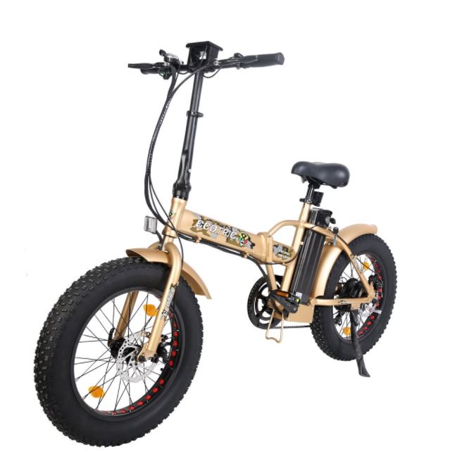 Ecotric 48V Gold Portable and Folding Fat Ebike with LCD Display - FAT20810-CM