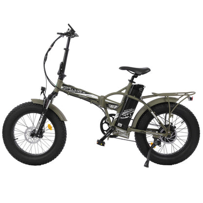 Ecotric Matt Green 48V Fat Tire Portable and Folding Electric Bike with Color LCD Display - FAT20850C-G+HHJ850-G