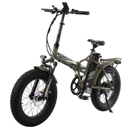 Ecotric Matt Green 48V Fat Tire Portable and Folding Electric Bike with Color LCD Display - FAT20850C-G+HHJ850-G