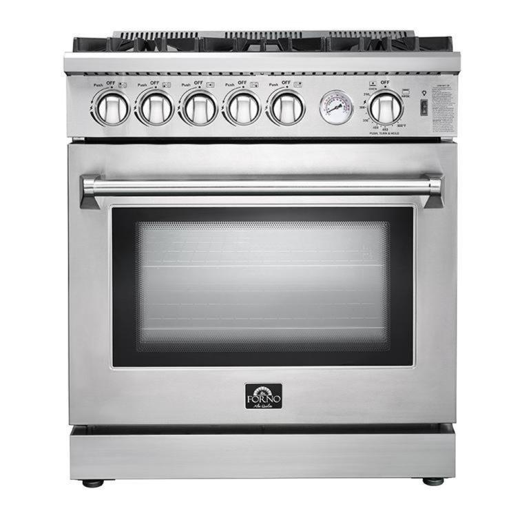 Forno 4-Piece Appliance Package - 30-Inch Gas Range, 56-Inch Pro-Style Refrigerator, Microwave Drawer, & 3-Rack Dishwasher in Stainless Steel