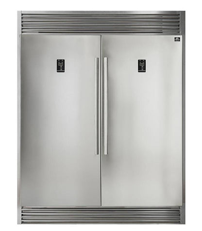 Forno 4-Piece Pro Appliance Package - 48-Inch Gas Range, 56-Inch Pro-Style Refrigerator, Wall Mount Hood, & 3-Rack Dishwasher in Stainless Steel