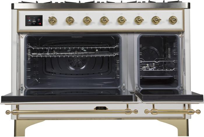 ILVE 48 Inch Majestic II Series Freestanding Dual Fuel Double Oven Range with 8 Sealed Burners, Triple Glass Cool Door, Convection Oven (UM12FDNS)