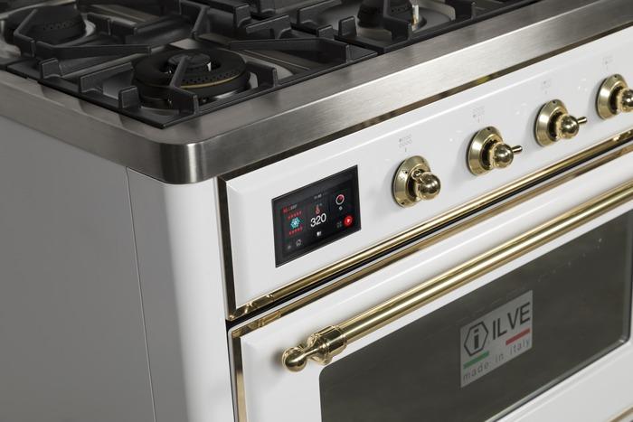 ILVE 48 Inch Majestic II Series Freestanding Dual Fuel Double Oven Range with 8 Sealed Burners, Triple Glass Cool Door, Convection Oven (UM12FDNS)