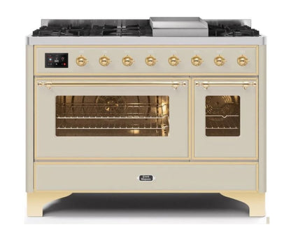 ILVE 48 Inch Majestic II Series Freestanding Dual Fuel Double Oven Range with 8 Sealed Burners, Triple Glass Cool Door, Convection Oven (UM12FDNS)