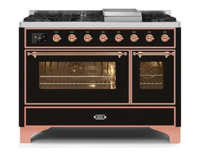 ILVE 48 Inch Majestic II Series Freestanding Dual Fuel Double Oven Range with 8 Sealed Burners, Triple Glass Cool Door, Convection Oven (UM12FDNS)