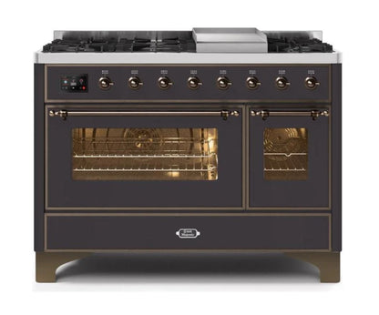 ILVE 48 Inch Majestic II Series Freestanding Dual Fuel Double Oven Range with 8 Sealed Burners, Triple Glass Cool Door, Convection Oven (UM12FDNS)