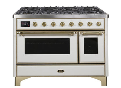 ILVE 48 Inch Majestic II Series Freestanding Dual Fuel Double Oven Range with 8 Sealed Burners, Triple Glass Cool Door, Convection Oven (UM12FDNS)