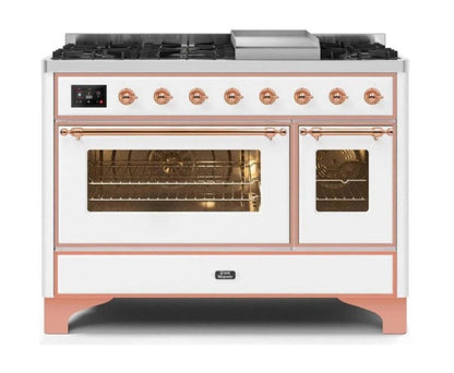 ILVE 48 Inch Majestic II Series Freestanding Dual Fuel Double Oven Range with 8 Sealed Burners, Triple Glass Cool Door, Convection Oven (UM12FDNS)