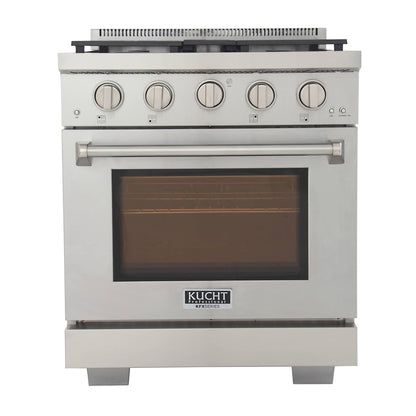 Kucht 5-Piece Appliance Package - 30-Inch Gas Range, Refrigerator, Under Cabinet Hood, Dishwasher, & Microwave Oven in Stainless Steel