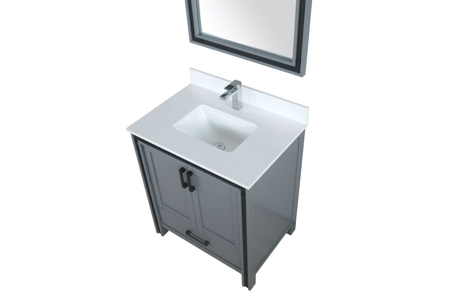 Lexora Ziva 30" Dark Grey Single Vanity, Cultured Marble Top, White Square Sink and 28" Mirror LZV352230SBJSM28