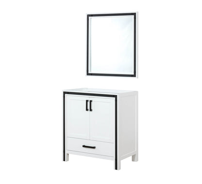 Lexora Ziva 30" White Single Vanity, no Top and 28" Mirror LZV352230SA00M28