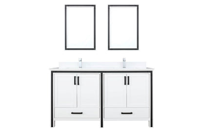 Lexora Ziva 60" White Double Vanity, Cultured Marble Top, White Square Sink and 22" Mirrors LZV352260SAJSM22