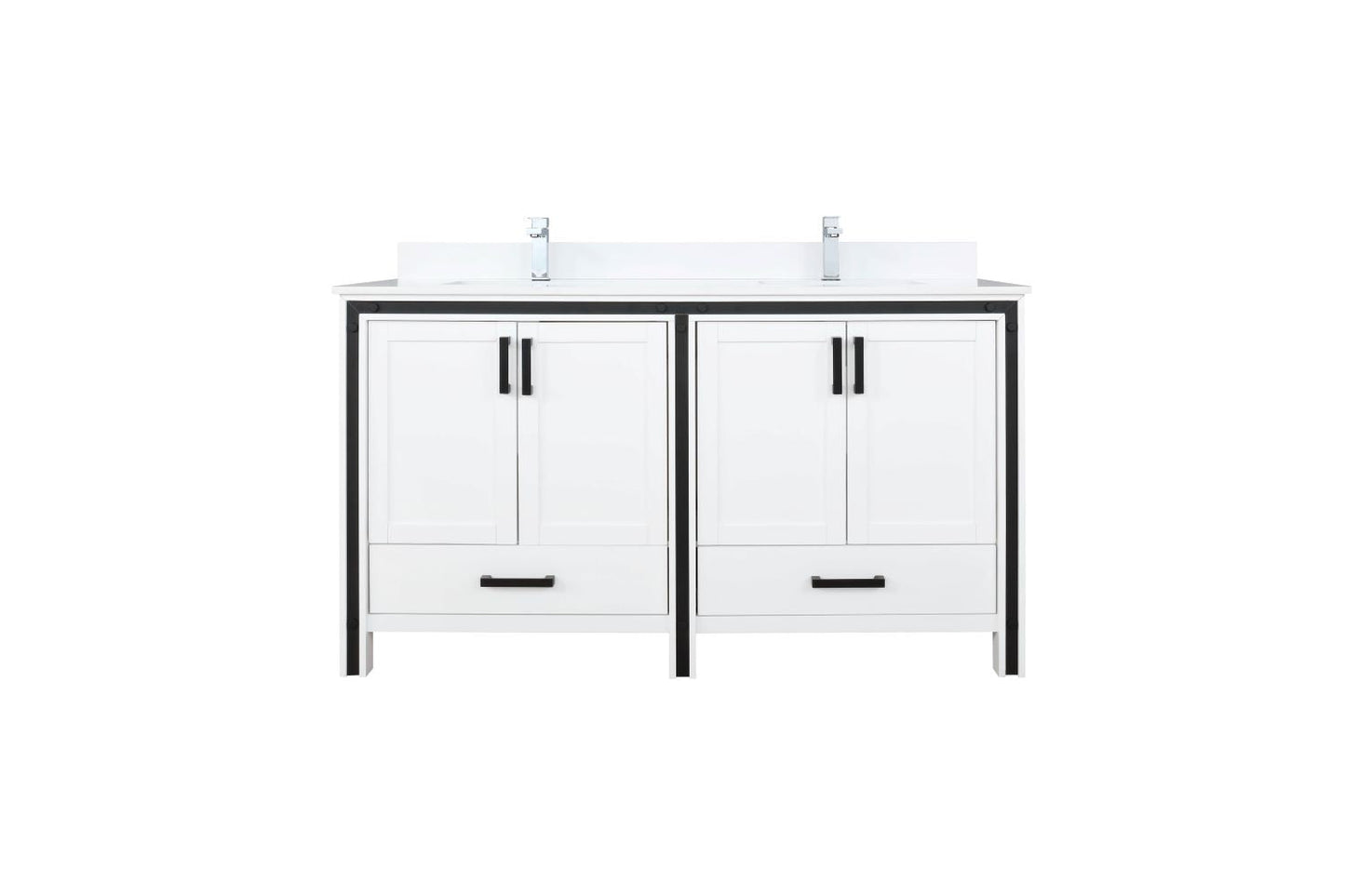 Lexora Ziva 60" White Double Vanity, Cultured Marble Top, White Square Sink and no Mirror LZV352260SAJS000