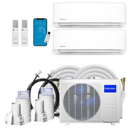 MRCOOL DIY 4th Generation Mini Split 18K BTU 2 Zone Ductless Air Conditioner with Heat Pump and 35 Ft Install Kit - DIYM218HPW00C13