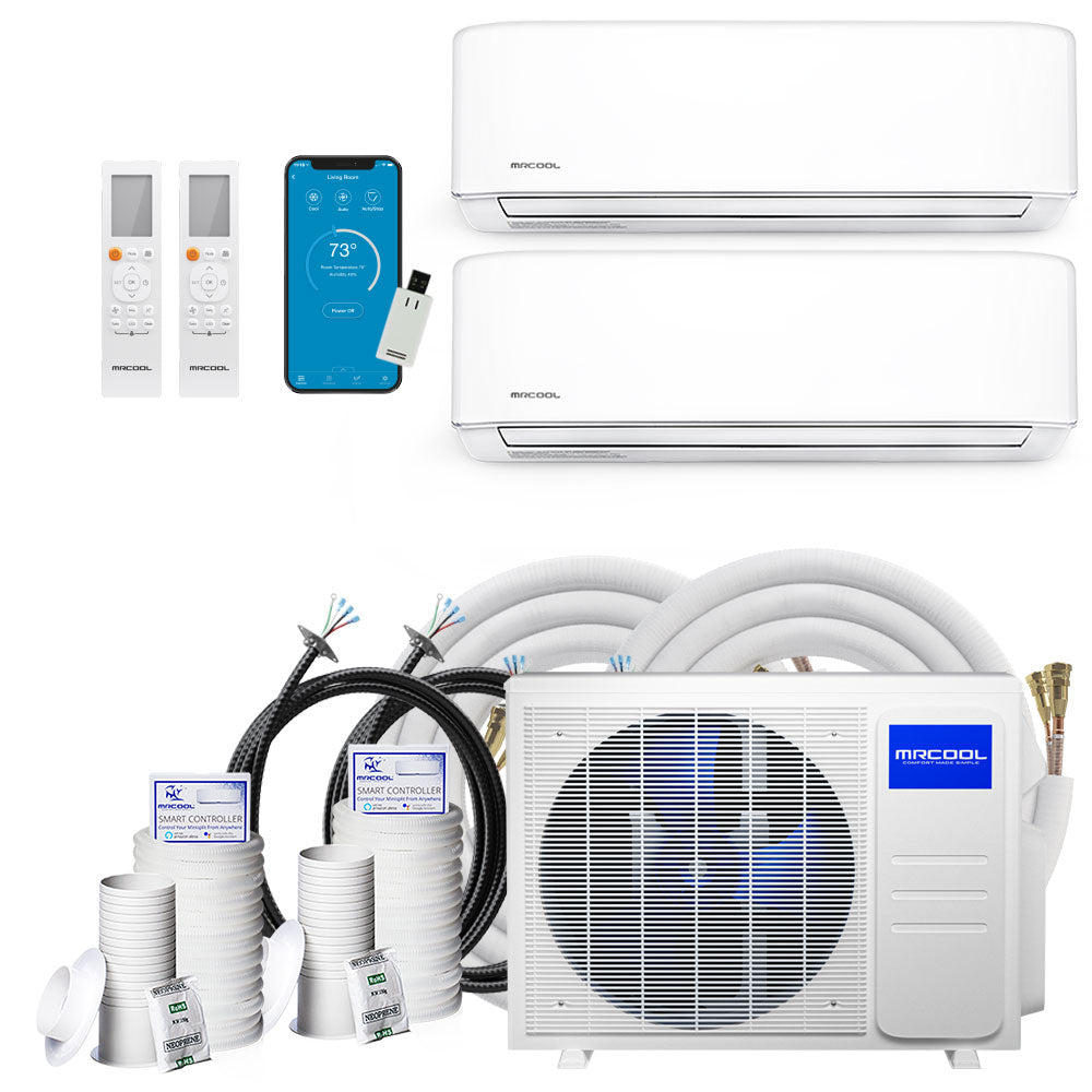 MRCOOL DIY 4th Generation Mini Split 21K BTU 2 Zone Ductless Air Conditioner with Heat Pump and 50 Ft Install Kit - DIYM227HPW00C22
