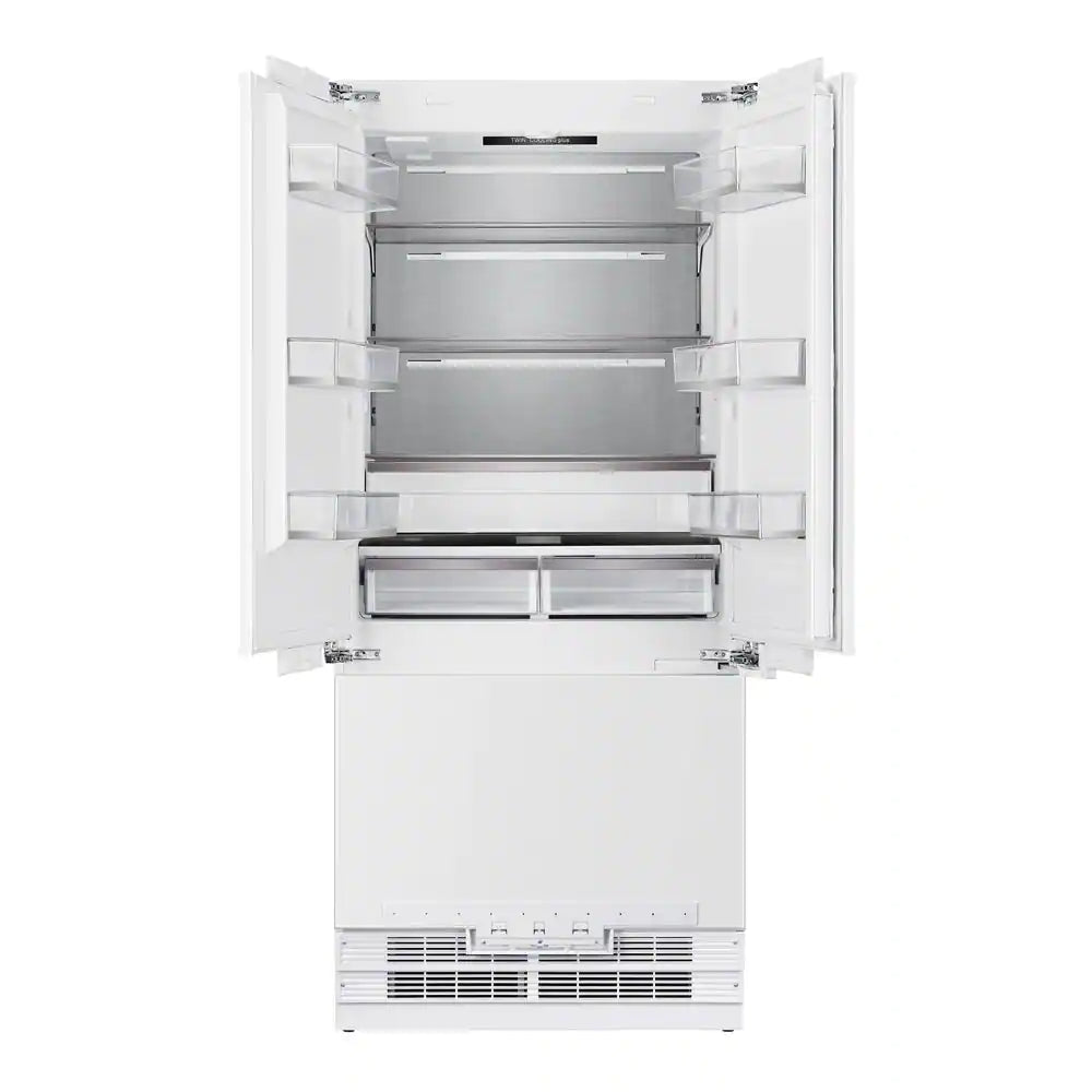 Kucht 4-Piece Appliance Package - 36-Inch Dual Range, 36-Inch Panel Ready Refrigerator, Under Cabinet Hood, & Panel Ready Dishwasher