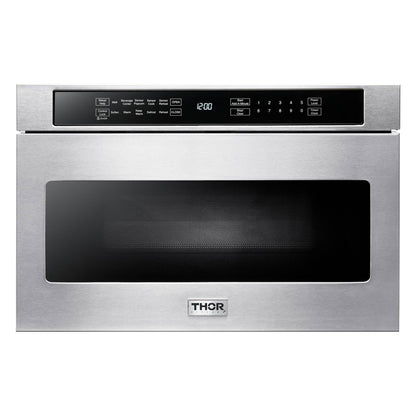 Thor Kitchen 4-Piece Appliance Package - 24-Inch Electric Range, Refrigerator, Dishwasher, and Microwave Drawer in Stainless Steel