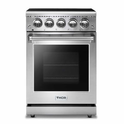 Thor Kitchen 4-Piece Appliance Package - 24-Inch Electric Range, Refrigerator, Dishwasher, and Microwave Drawer in Stainless Steel