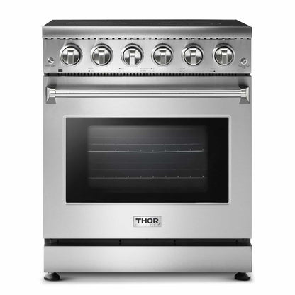 Thor Kitchen 4-Piece Appliance Package - 30-Inch Electric Range, French Door Refrigerator, Dishwasher, and Microwave Drawer in Stainless Steel