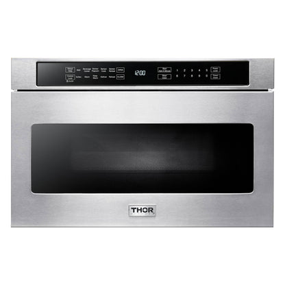 Thor Kitchen 5-Piece Pro Appliance Package - 36-Inch Dual Fuel Range, French Door Refrigerator, Under Cabinet Hood, Dishwasher, and Microwave Drawer in Stainless Steel
